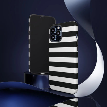 Back side of black white stripe phone case with bold horizontal stripes for iphone samsung s and google pixel phones