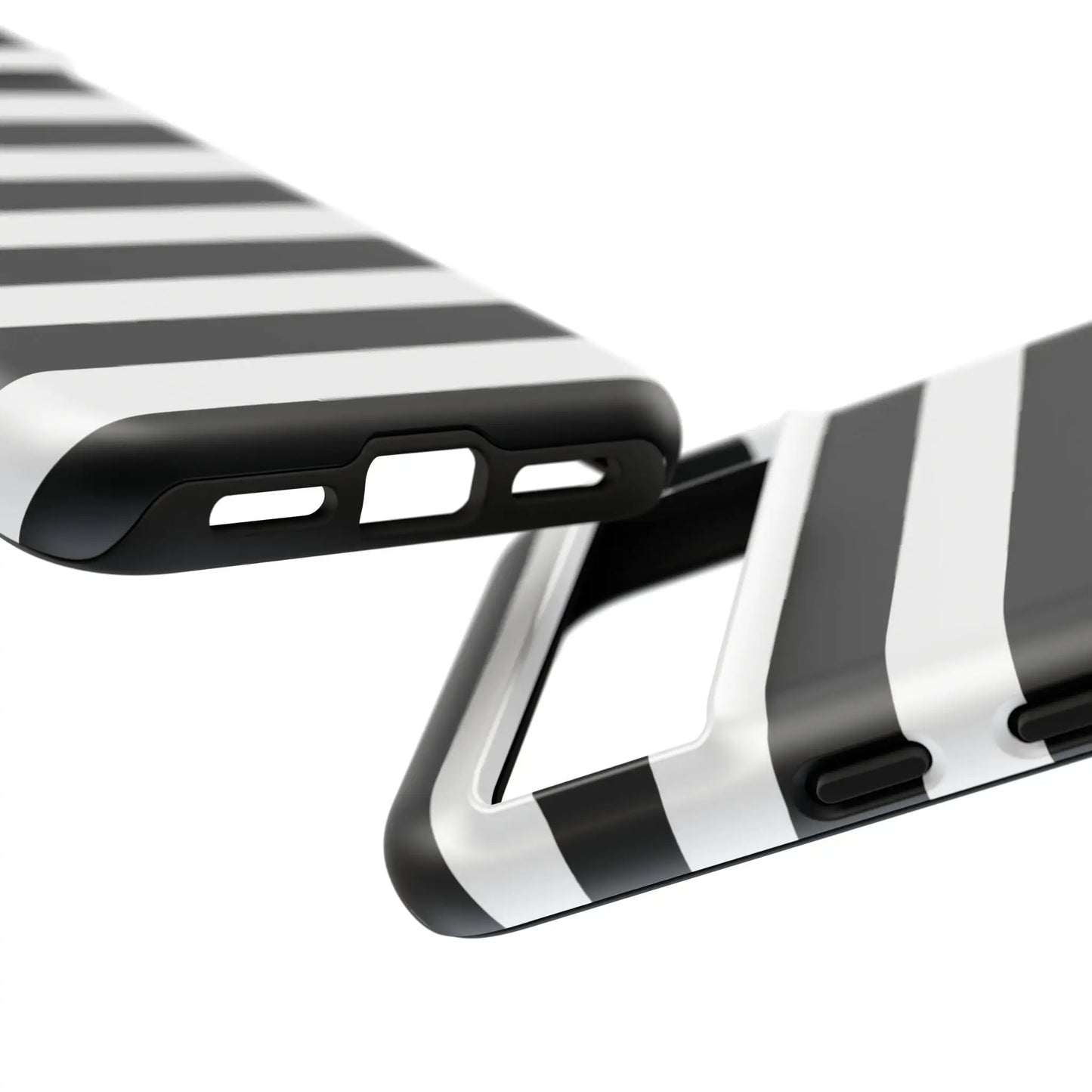 Black white stripe phone case with sleek hard-shell design shown from the back for iphone samsung s and google pixel phones