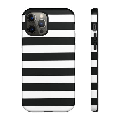 Black white stripe phone case with sleek modern design showing the back for iphone samsung s google pixel phones