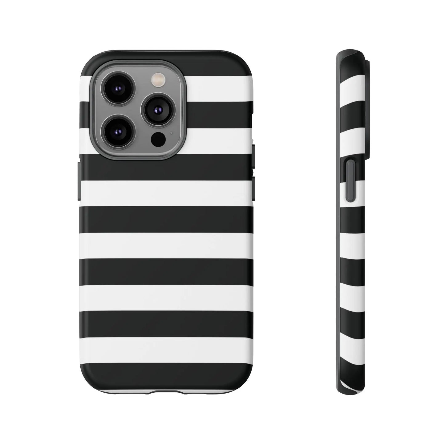 Back side of black white stripe phone case with bold horizontal stripes for iphone samsung s and google pixel phones