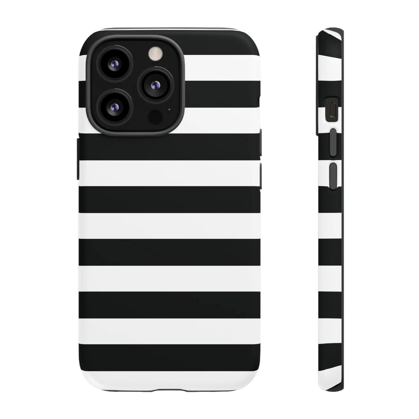 Black white stripe phone case with bold horizontal stripes shown from the back for iphone samsung pixel phones