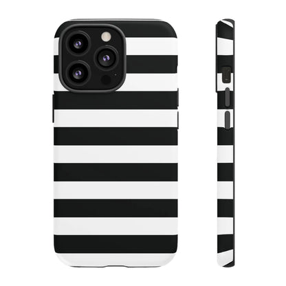 Black white stripe phone case with bold horizontal stripes shown from the back for iphone samsung pixel phones