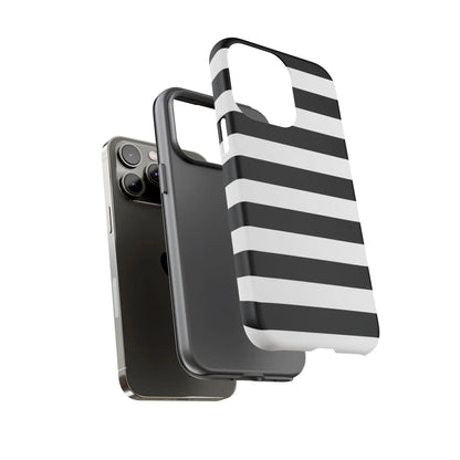 Black white stripe phone case showing the back side with sleek modern design for iphone samsung pixel phones