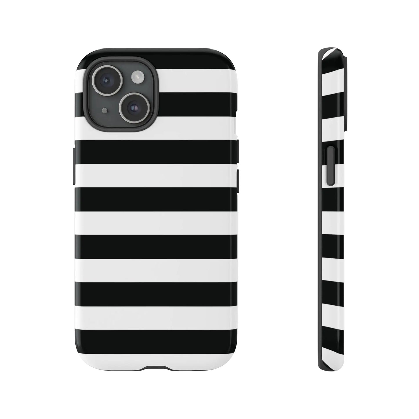 Black white stripe phone case for iphone samsung and google pixel with bold horizontal stripes on the back side