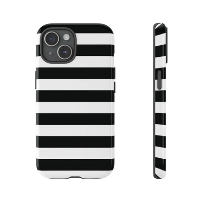 Black white stripe phone case for iphone samsung and google pixel with bold horizontal stripes on the back side