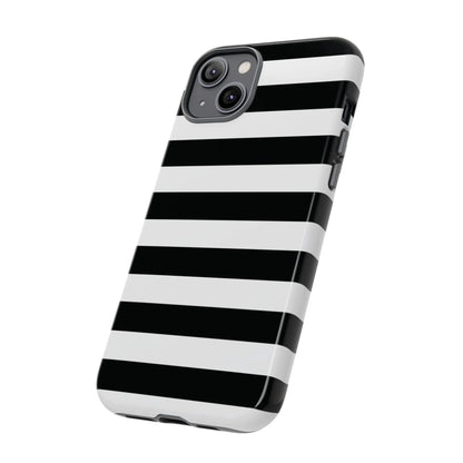 Black white stripe phone case for iphone samsung pixel with glossy finish showing the back side of the case