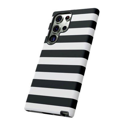 Back side of black white stripe phone case with sleek modern design for iphone samsung s and google pixel phones
