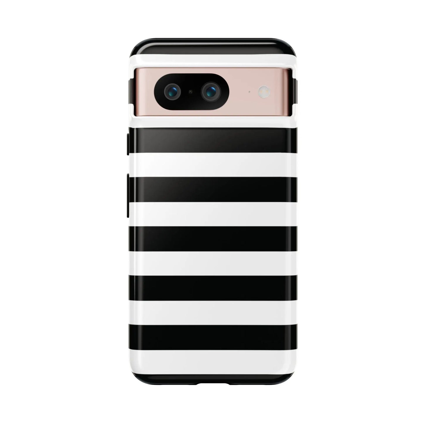Black white stripe phone case with sleek modern design shown from the back for iphone samsung and google pixel phones