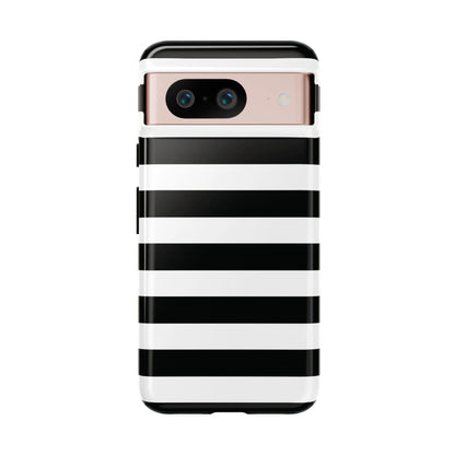Black white stripe phone case with sleek modern design shown from the back for iphone samsung and google pixel phones