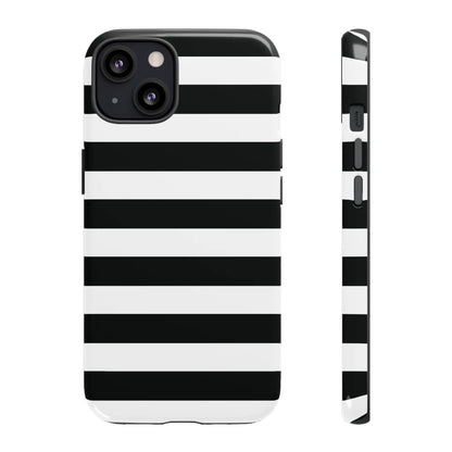 Back side of black white stripe phone case with sleek glossy finish for iphone samsung s and google pixel phones