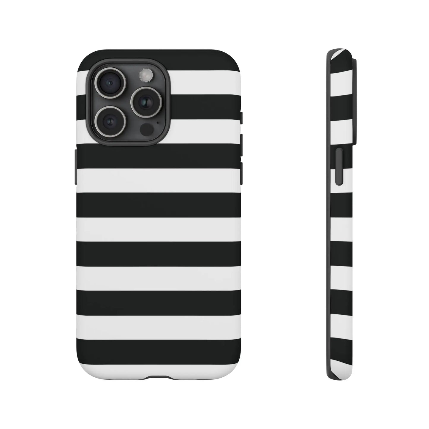Black white stripe phone case with bold horizontal stripes on the back for iphone samsung s google pixel phones