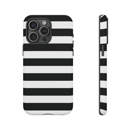 Black white stripe phone case with bold horizontal stripes on the back for iphone samsung s google pixel phones