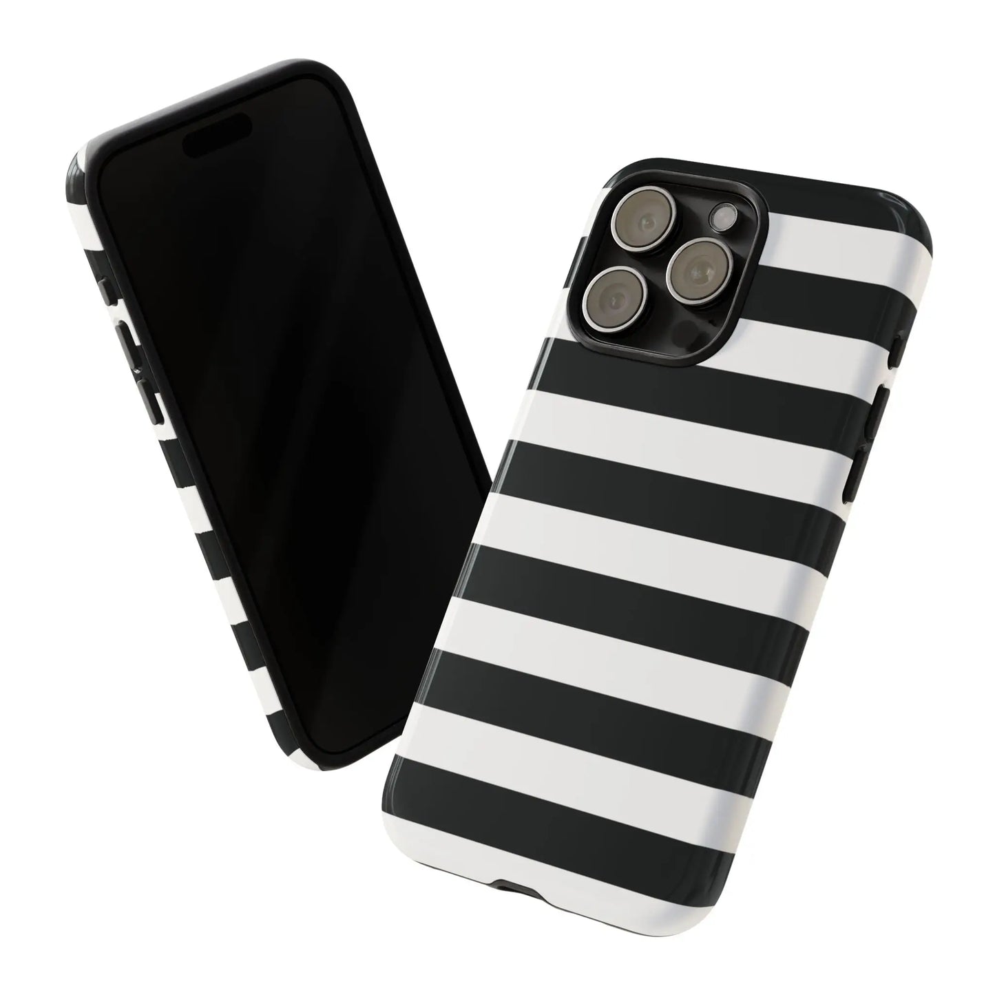 Black white stripe phone case with sleek modern design shown from the back for iPhone Samsung and Google Pixel phones