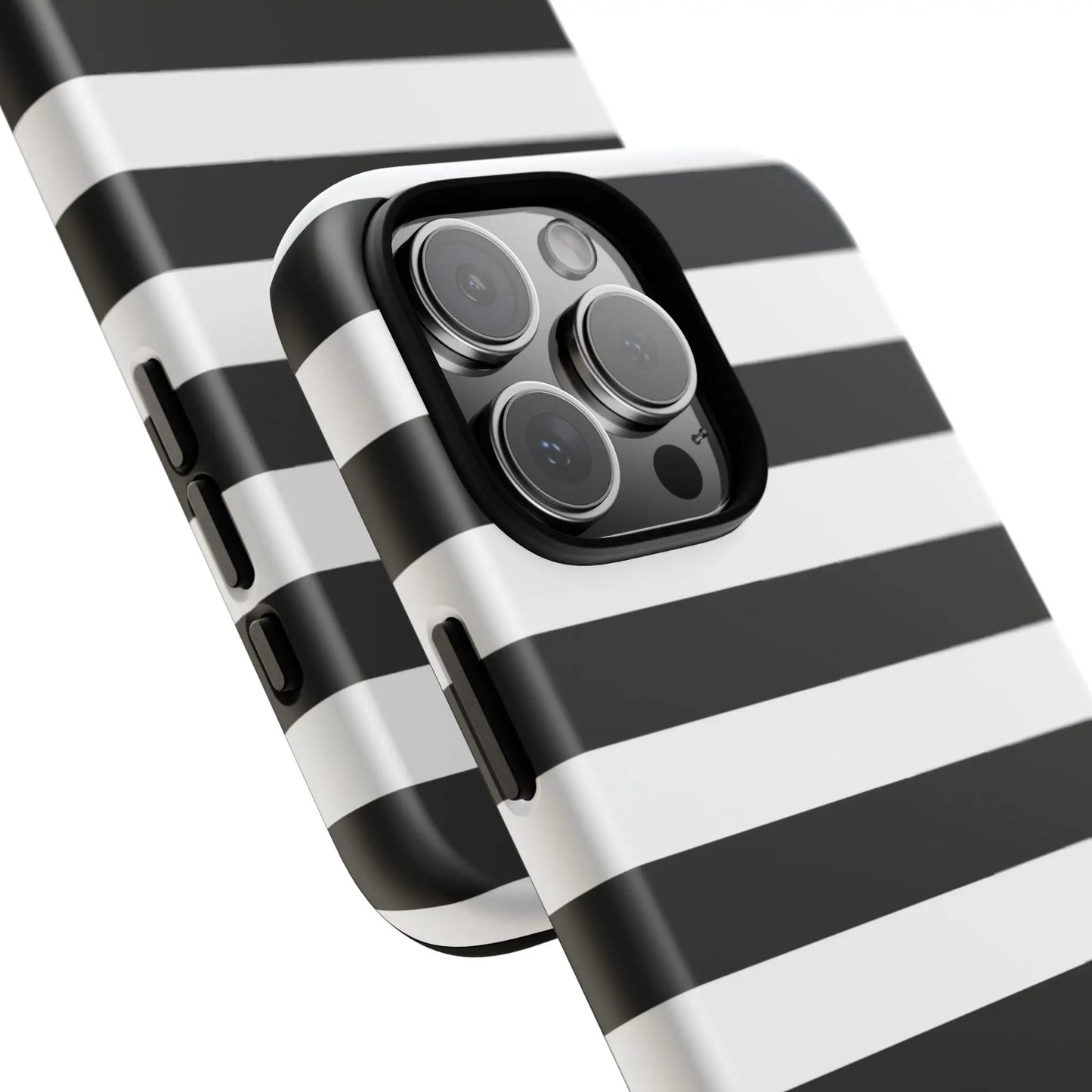 Black white stripe phone case with bold horizontal stripes shown from the back for iphone samsung and google pixel phones