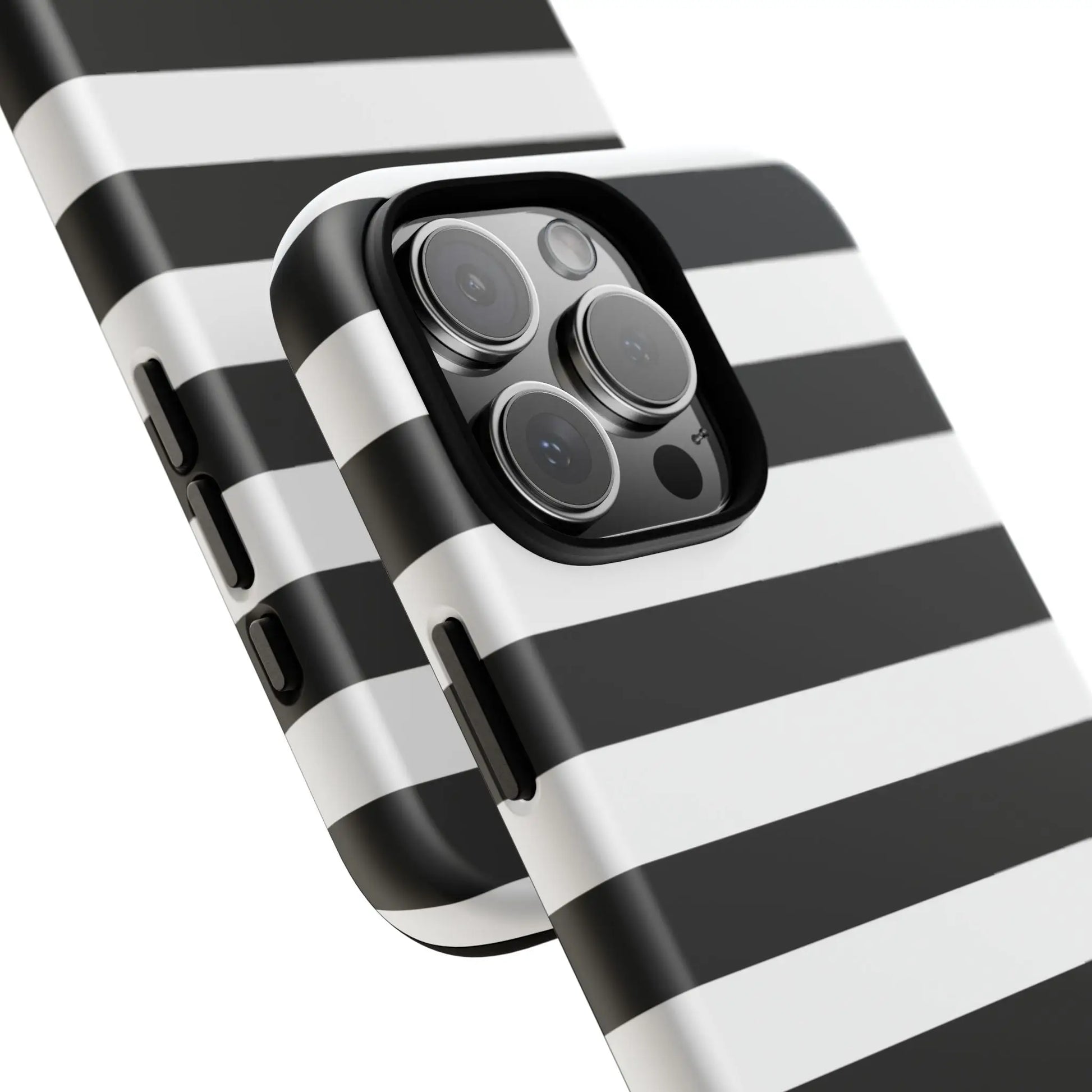 Black white stripe phone case with bold horizontal stripes shown from the back for iphone samsung and google pixel phones