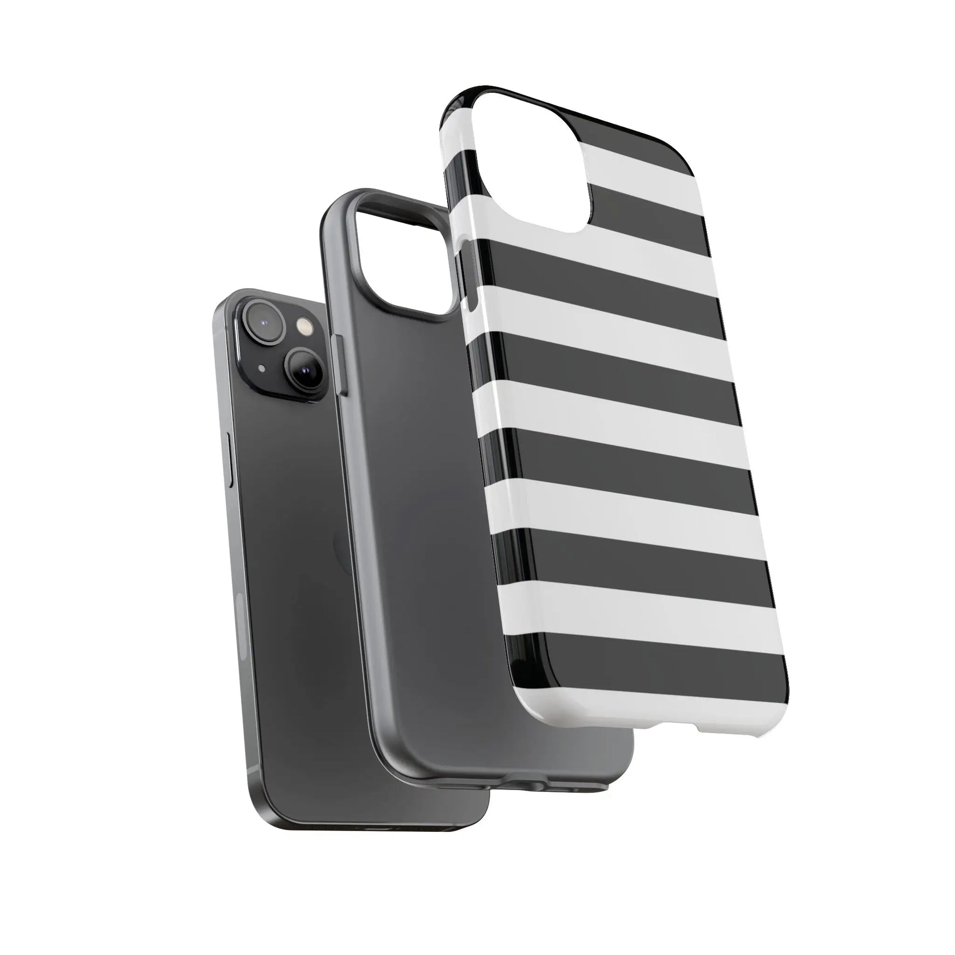 Black white stripe phone case showing back side with sleek modern design for iphone samsung s and google pixel phones