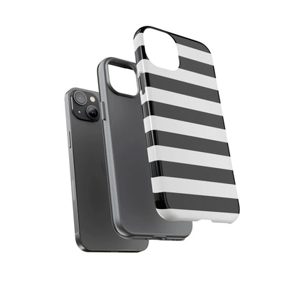 Black white stripe phone case showing back side with sleek modern design for iphone samsung s and google pixel phones