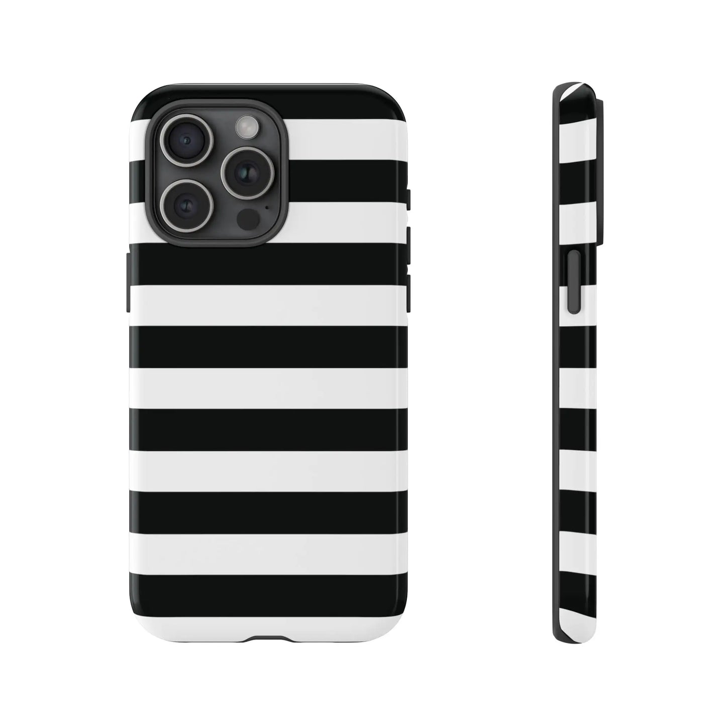 Back view of black white stripe phone case with bold horizontal stripes for iphone samsung s and google pixel phones