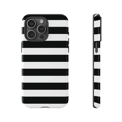 Back view of black white stripe phone case with bold horizontal stripes for iphone samsung s and google pixel phones