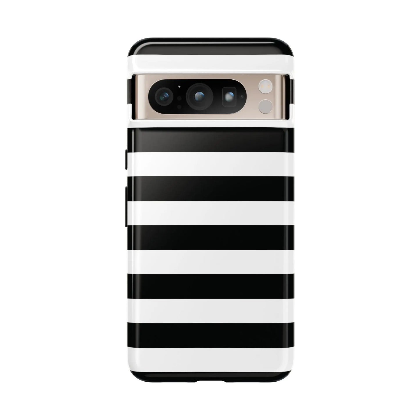 Black white stripe phone case for iphone samsung s and google pixel phones showing back side with sleek modern design