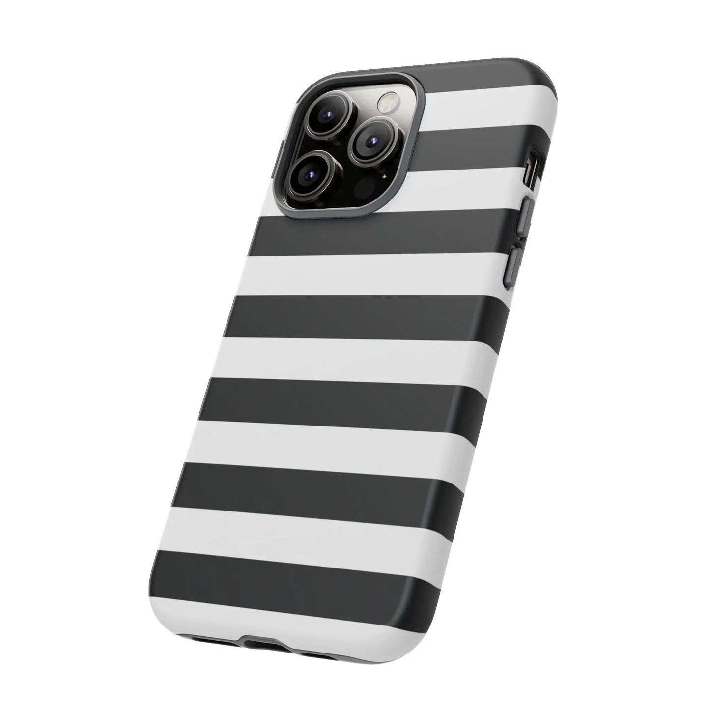 Black white stripe phone case with sleek modern design shown from the back for iPhone Samsung and Google Pixel phones