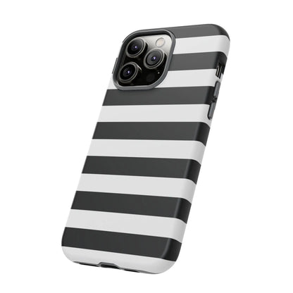 Black white stripe phone case with sleek modern design shown from the back for iPhone Samsung and Google Pixel phones