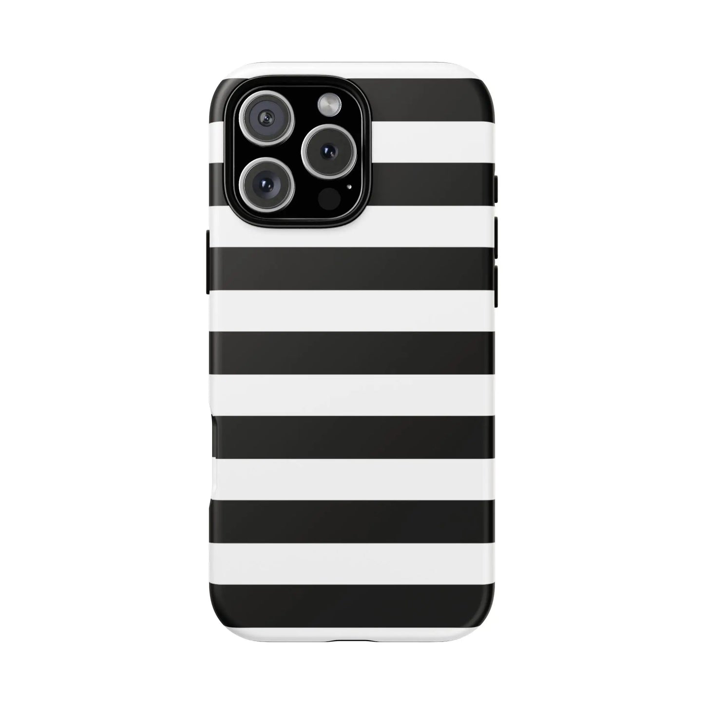 Black white stripe phone case with glossy finish shown from back for iphone samsung s and google pixel phones