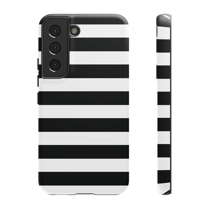 Black white stripe phone case with sleek modern design showing back side for iphone samsung s google pixel phones