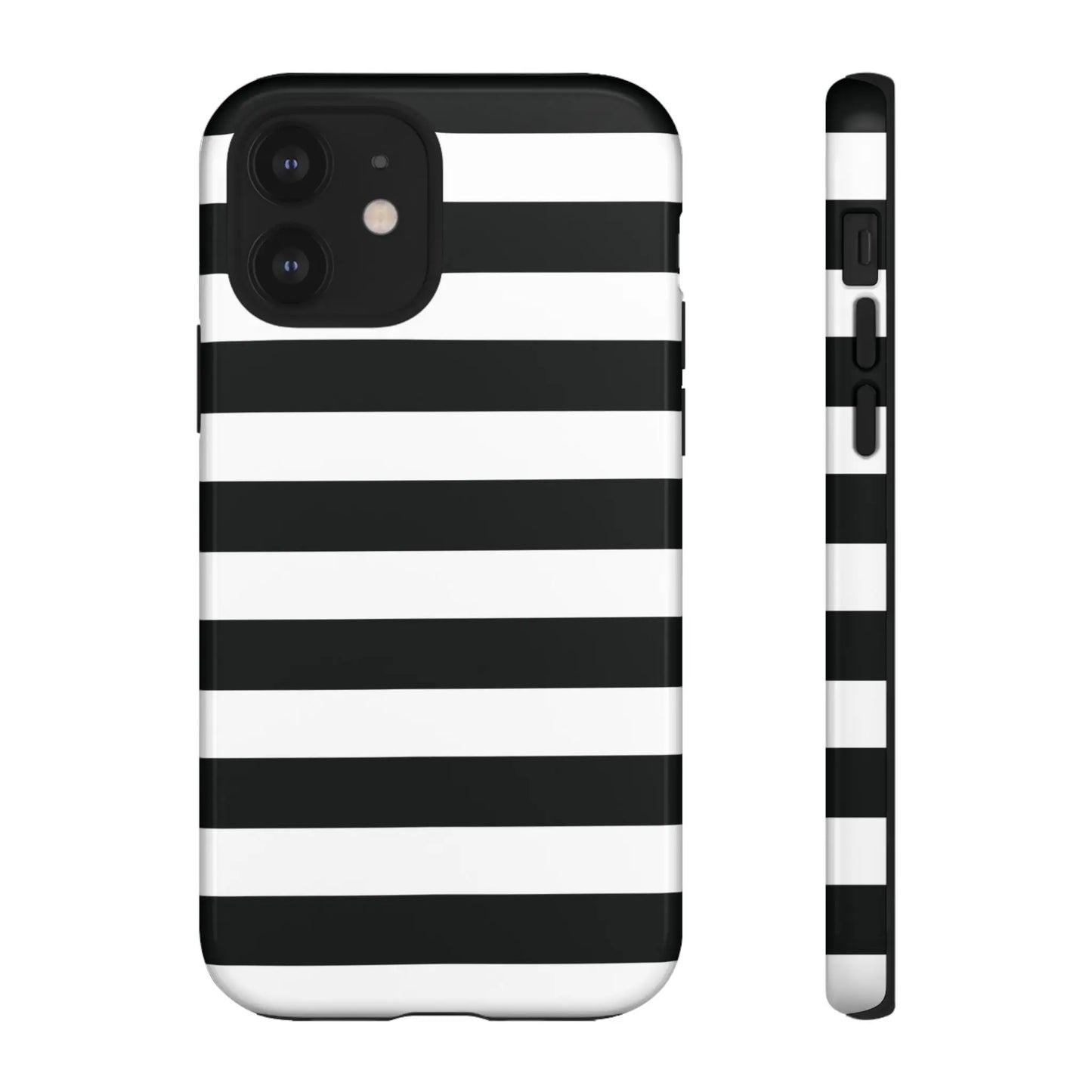 Black white stripe phone case for iphone samsung and google pixel showing sleek back with modern horizontal stripes