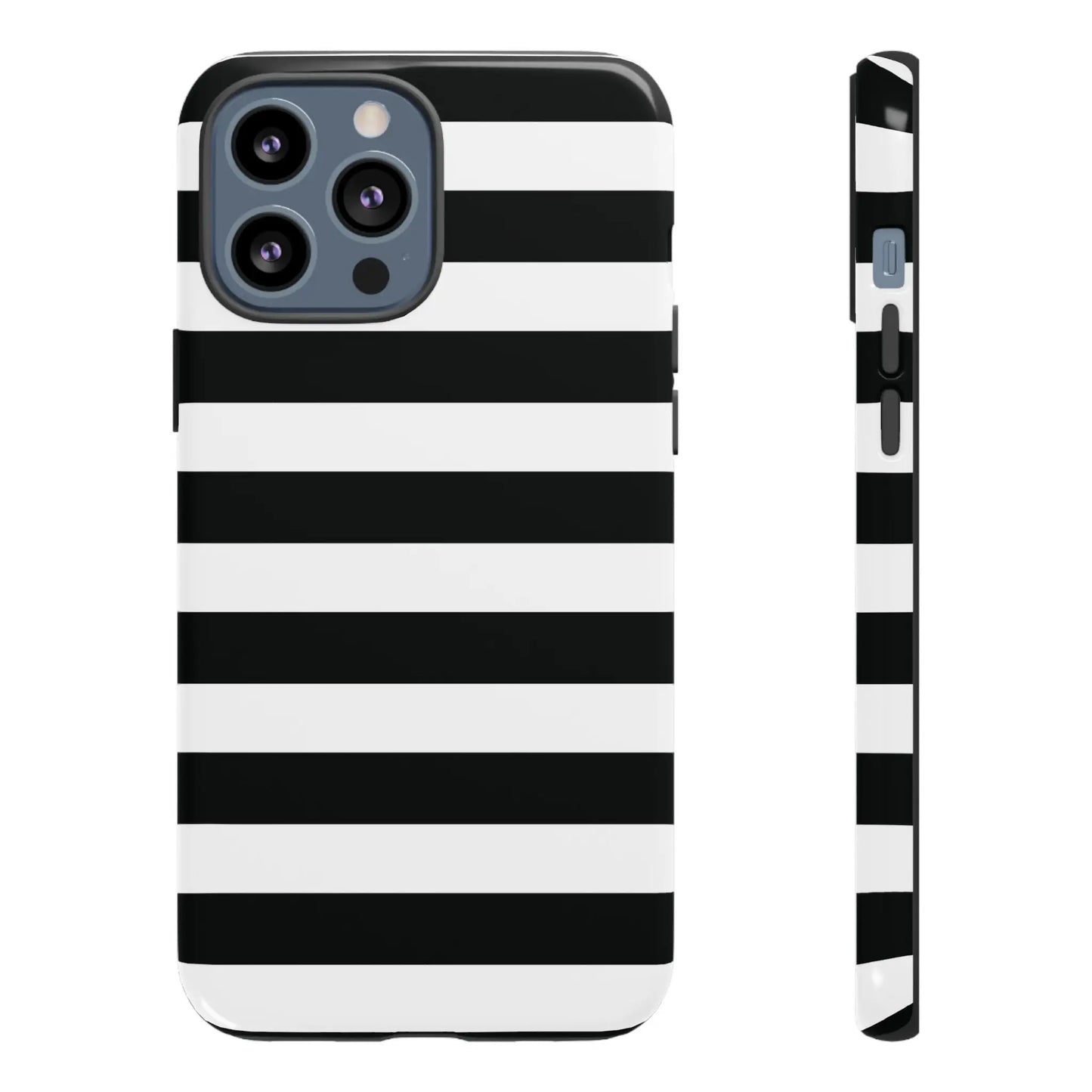 Black white stripe phone case for iphone samsung and google pixel with sleek modern design shown from back side