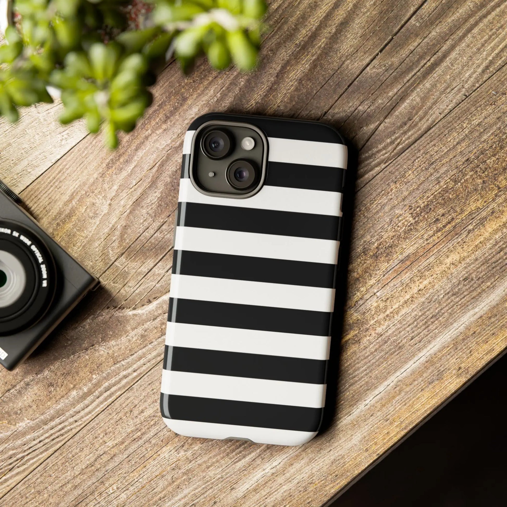 Back side of black white stripe phone case with sleek modern design for iphone samsung s google pixel phones