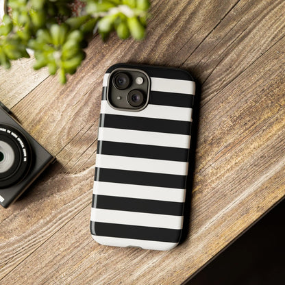 Back side of black white stripe phone case with sleek modern design for iphone samsung s google pixel phones