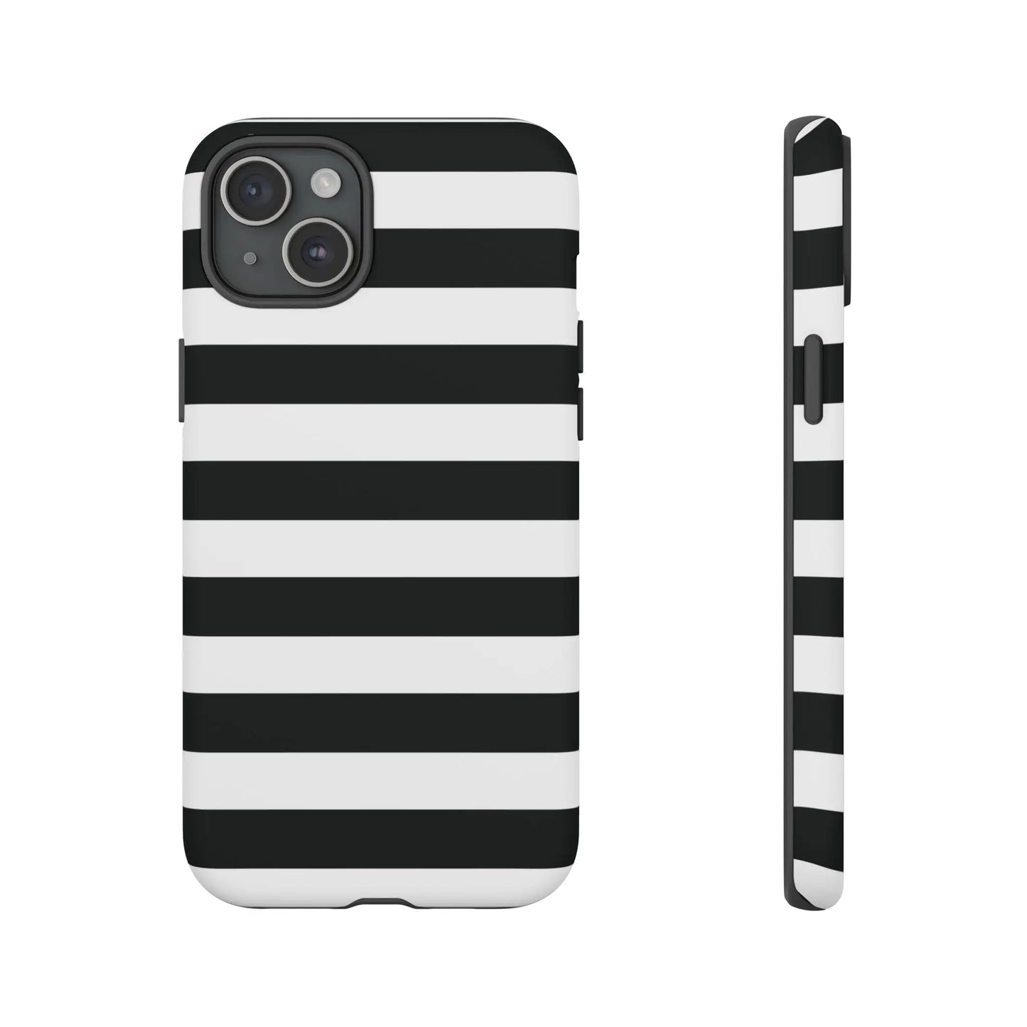 Black white stripe phone case for iphone samsung and google pixel with bold horizontal white stripes on back side