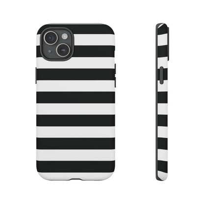 Black white stripe phone case for iphone samsung and google pixel with bold horizontal white stripes on back side