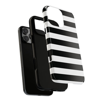 Black white stripe phone case with glossy finish shown from the back for iphone samsung s and google pixel phones