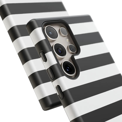 Back side of black white stripe phone case with sleek modern design for iphone samsung s and google pixel phones