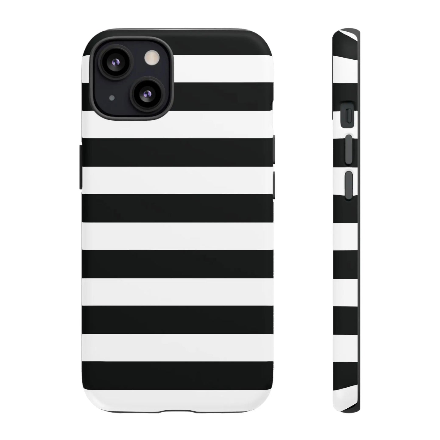Back side of black white stripe phone case with sleek modern design for iphone samsung s and google pixel phones
