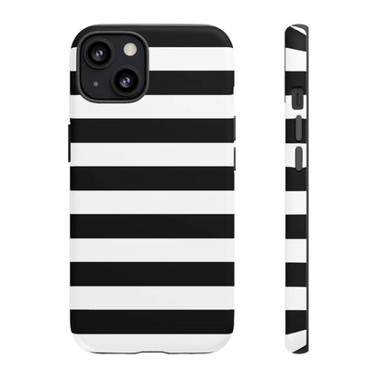 Back side of black white stripe phone case with sleek modern design for iphone samsung s and google pixel phones