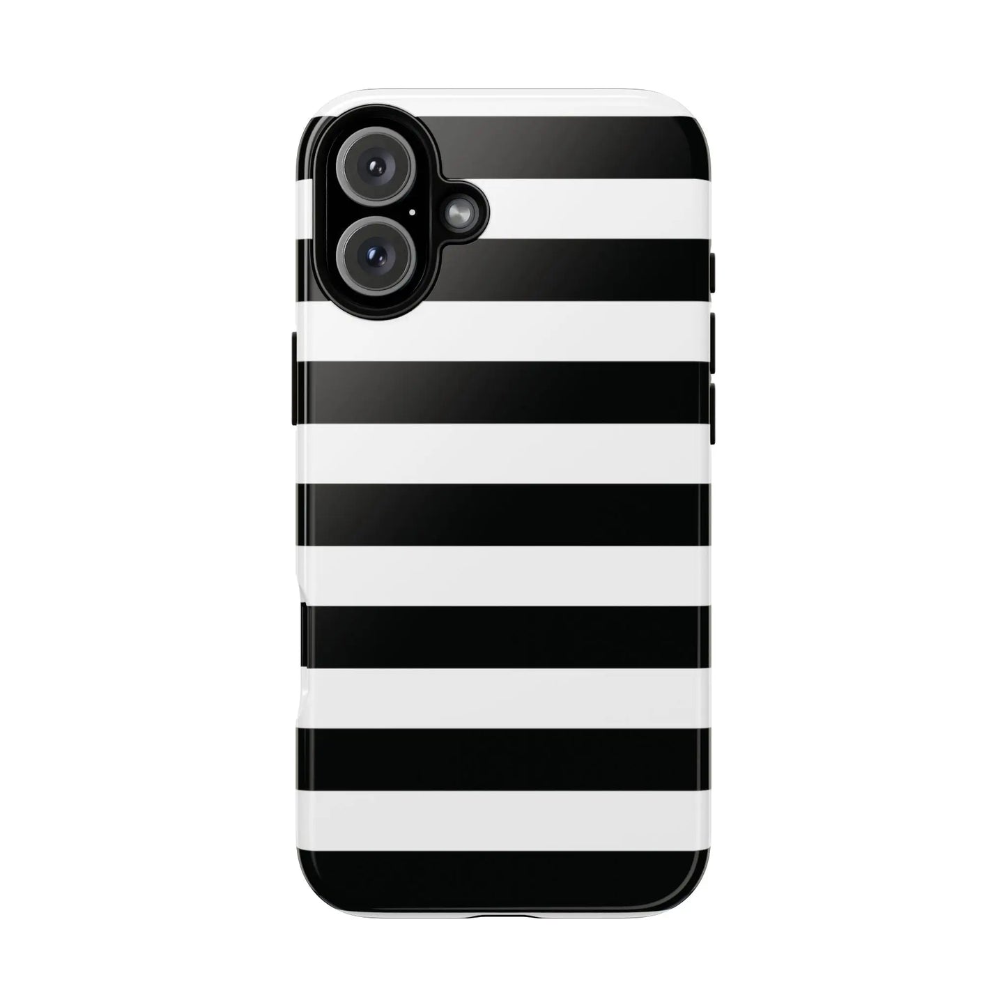 Black white stripe glossy phone case shown from the back for iphone samsung s and google pixel phones