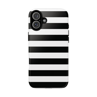Black white stripe glossy phone case shown from the back for iphone samsung s and google pixel phones