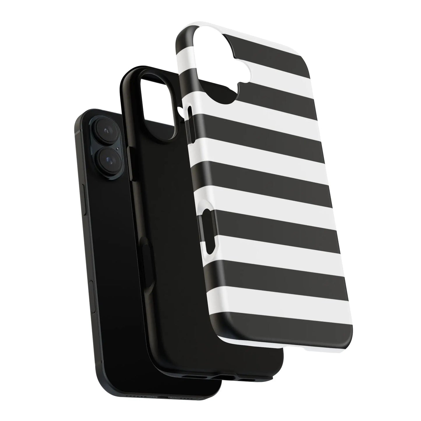 Black white stripe phone case with bold horizontal stripes on the back for iphone samsung s and google pixel phones