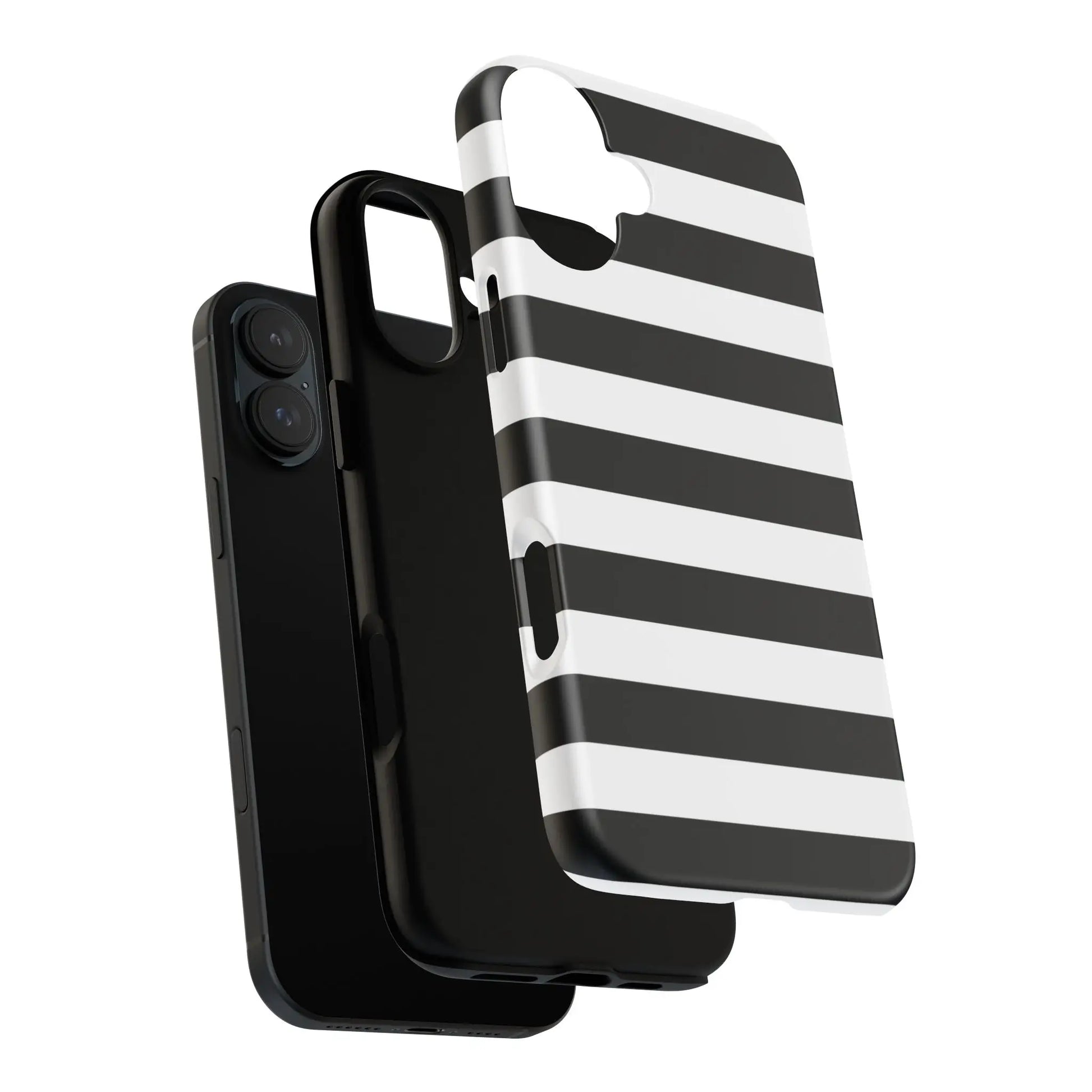 Black white stripe phone case with bold horizontal stripes on the back for iphone samsung s and google pixel phones