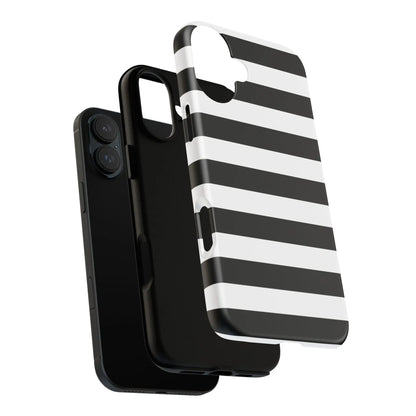 Black white stripe phone case with bold horizontal stripes on the back for iphone samsung s and google pixel phones
