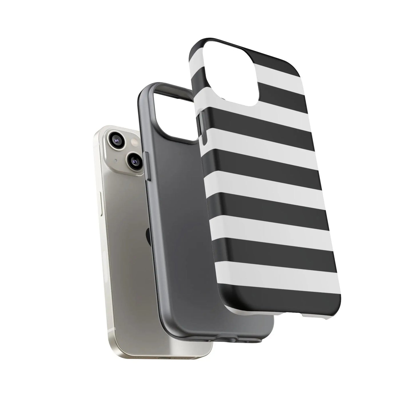 Black white stripe phone case with sleek modern design shown from back for iphone samsung s google pixel phones