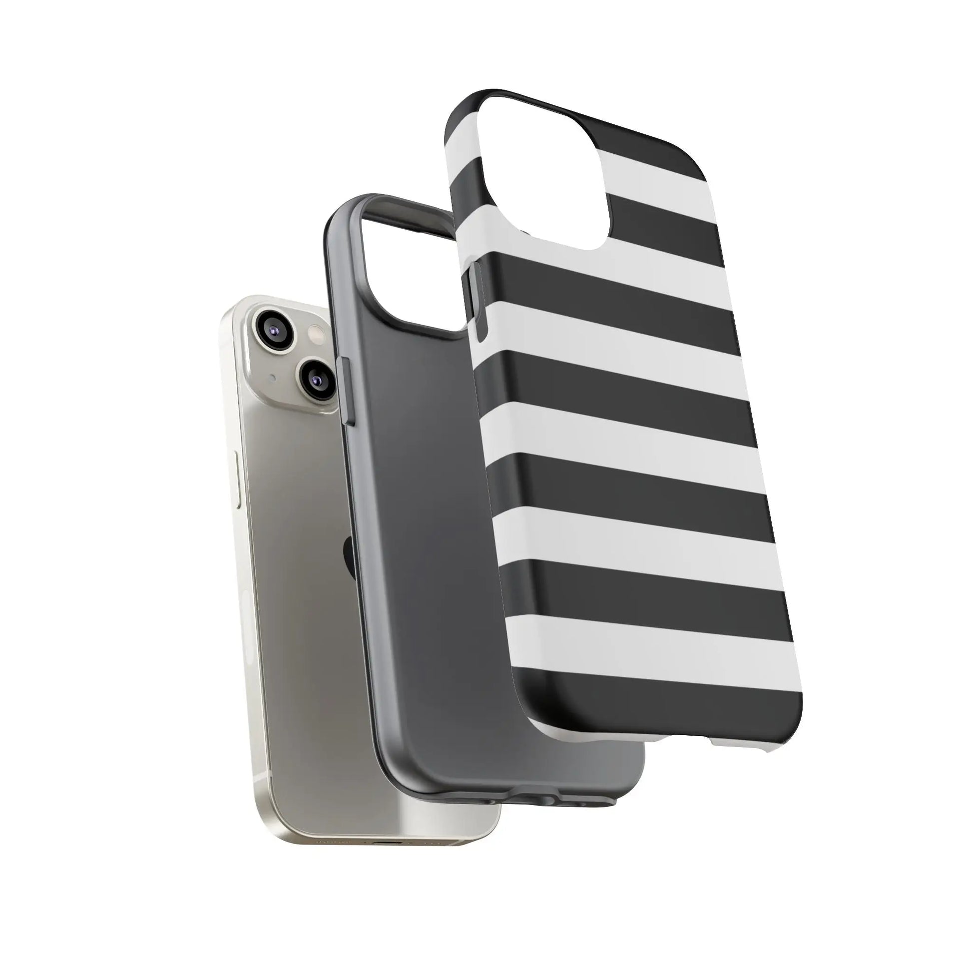 Black white stripe phone case with sleek modern design shown from back for iphone samsung s google pixel phones