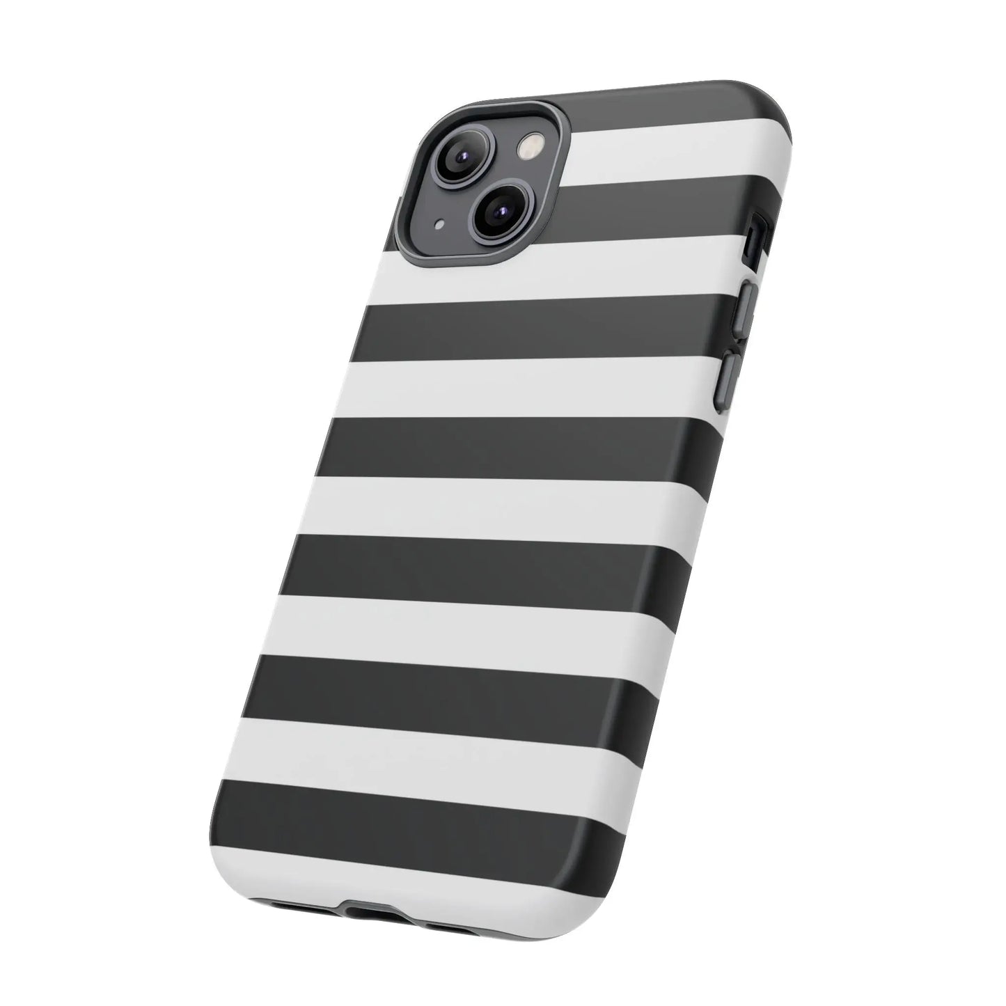 Black white stripe phone case with sleek modern design showing back side for iphone samsung s google pixel phones