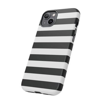 Black white stripe phone case with sleek modern design showing back side for iphone samsung s google pixel phones