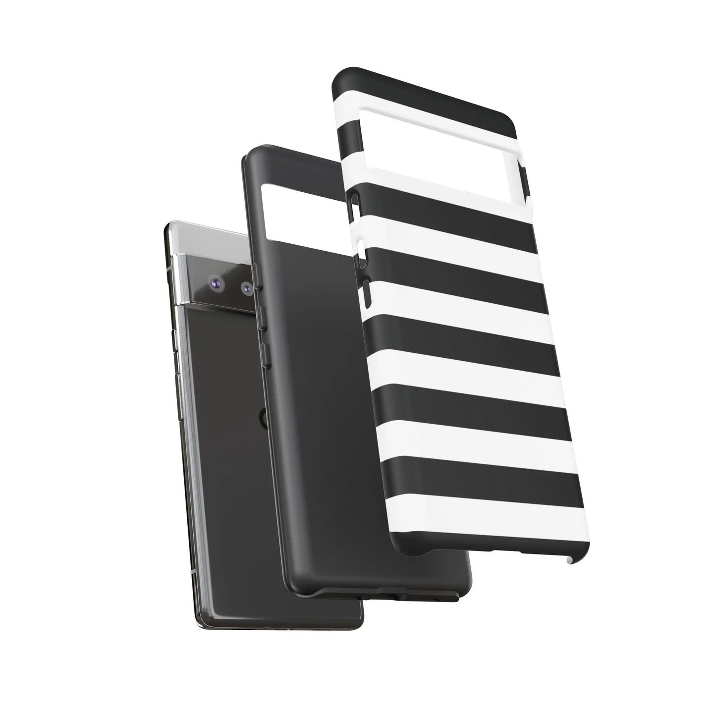 Black white stripe phone case with sleek modern design showing back side for iphone samsung pixel phones