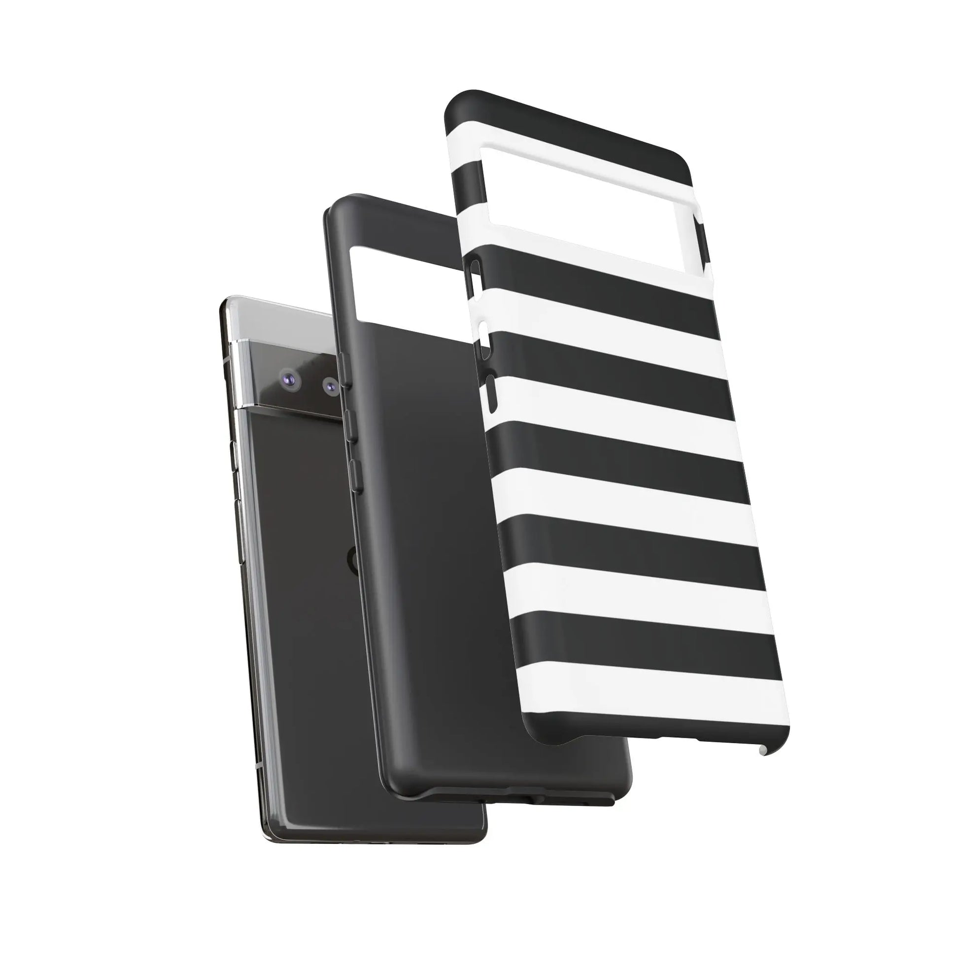 Black white stripe phone case with sleek modern design showing back side for iphone samsung pixel phones