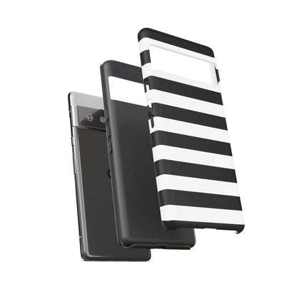 Black white stripe phone case with sleek modern design showing back side for iphone samsung pixel phones